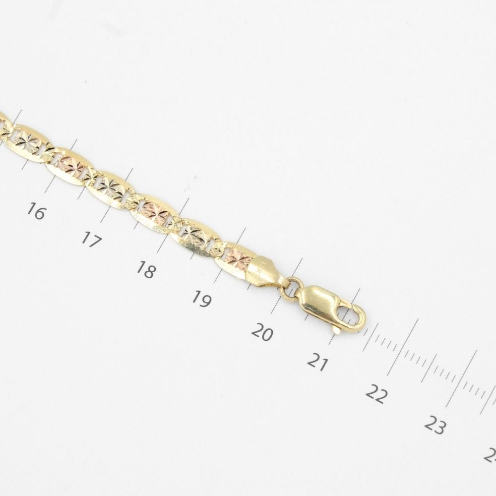Pulsera Eslabón de Oro 14k Tejido Navaja Sólida con Diamantado mod. 8817
