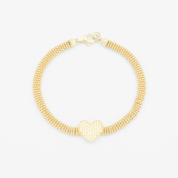 Pulsera de Oro 14k Tejido Tipo Pop Corn con Zirconias mod. 9288