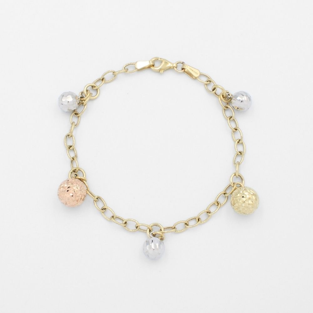 Pulsera de Oro 14k de Tejido Especial con Esferas Diamantadas mod. 9702