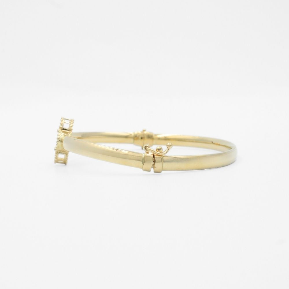 Aro de Oro 14k Modelo Electro Formado Hueco con Trébol Diamantado Central mod. 9751
