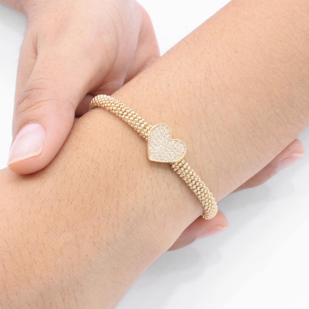 Pulsera de Oro 14k Tejido Tipo Pop Corn con Zirconias mod. 9288