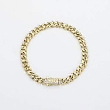 Pulsera de Oro 14k Tejido Barbado Semi Hueco con Broche Incrustado de Zirconias mod. 9882