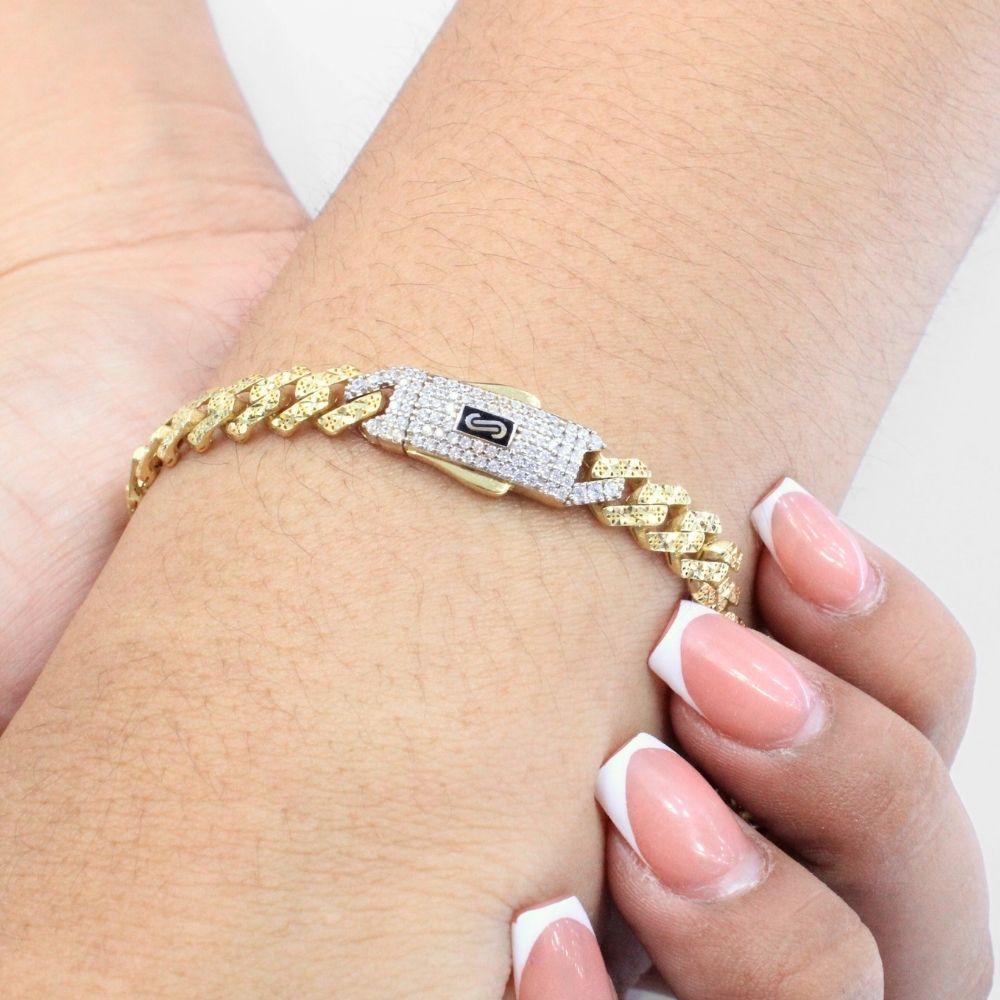 Pulsera Mónaco Chain 14k Modelo Edge Flex Hueco con Broche Pavé mod. 8897