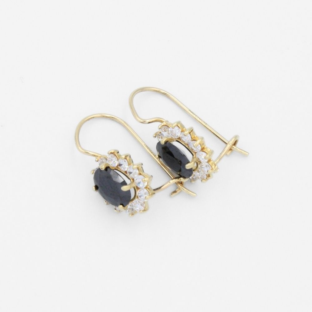 Arete con Broche Arillo de Oro 14k Flor de Zirconia Negra con Zirconias Brillantes mod. 9765