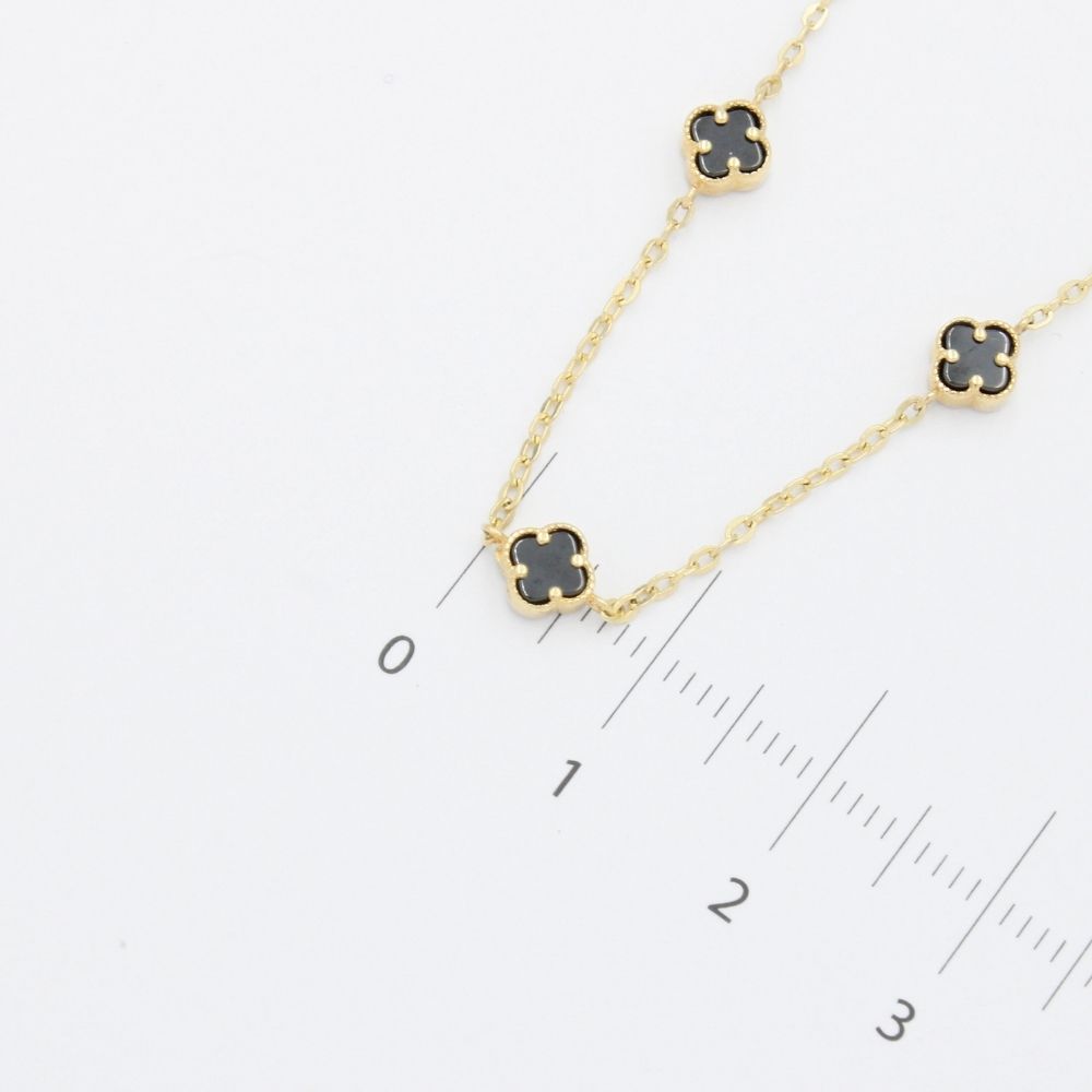 Gargantilla de Oro 14k Trébol Mini con Incrustación de Ónix mod. 9574