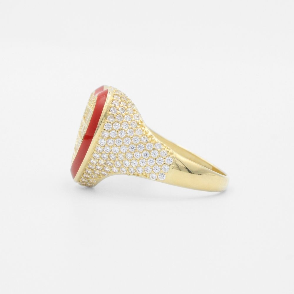 Anillo de Oro 14k Corazón Incrustado con Zirconias Baguette en Bisel de Esmalte Rojo mod. 9595