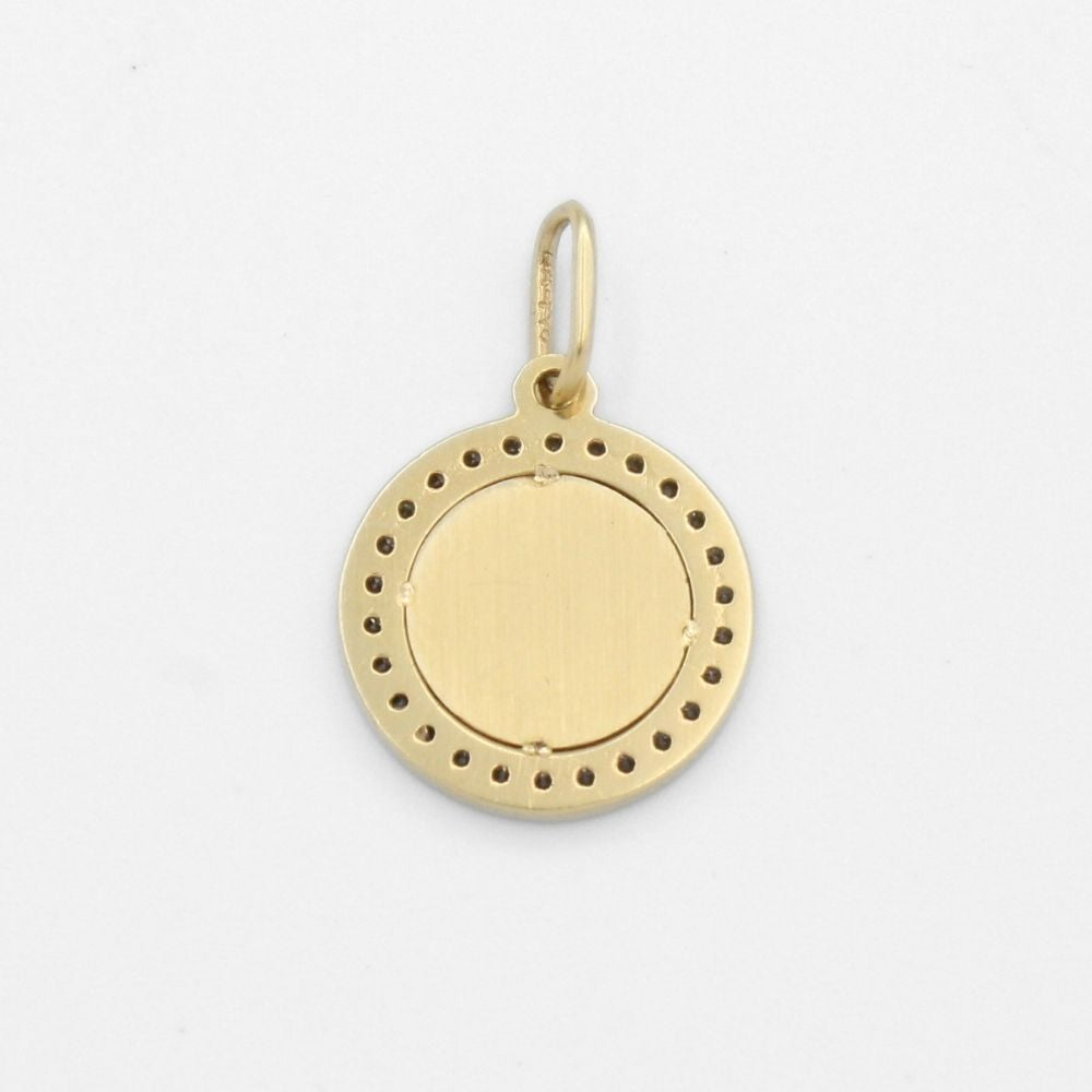 Medalla de Oro 14k de Forma Circular con Zirconias Finas e Imagen de la Virgen Milagrosa mod. 9856