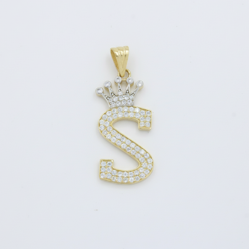 Dije de Oro 14k con Diseño de Inicial S Incrustada con Zirconias mod. 10099