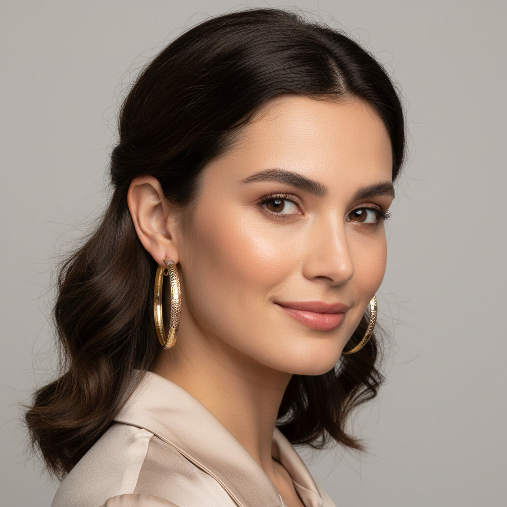 Arracada de Oro 14k de Diseño Fino con Diamantado Brillante en 3 Colores mod. 10039