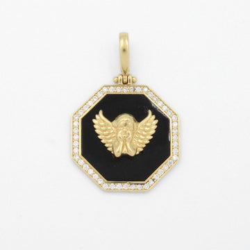 Medalla de Oro 14k de Diseño Especial Octagonal con Ángel Brillante en Piedra Ónix y Bisel de Zirconias mod. 9161