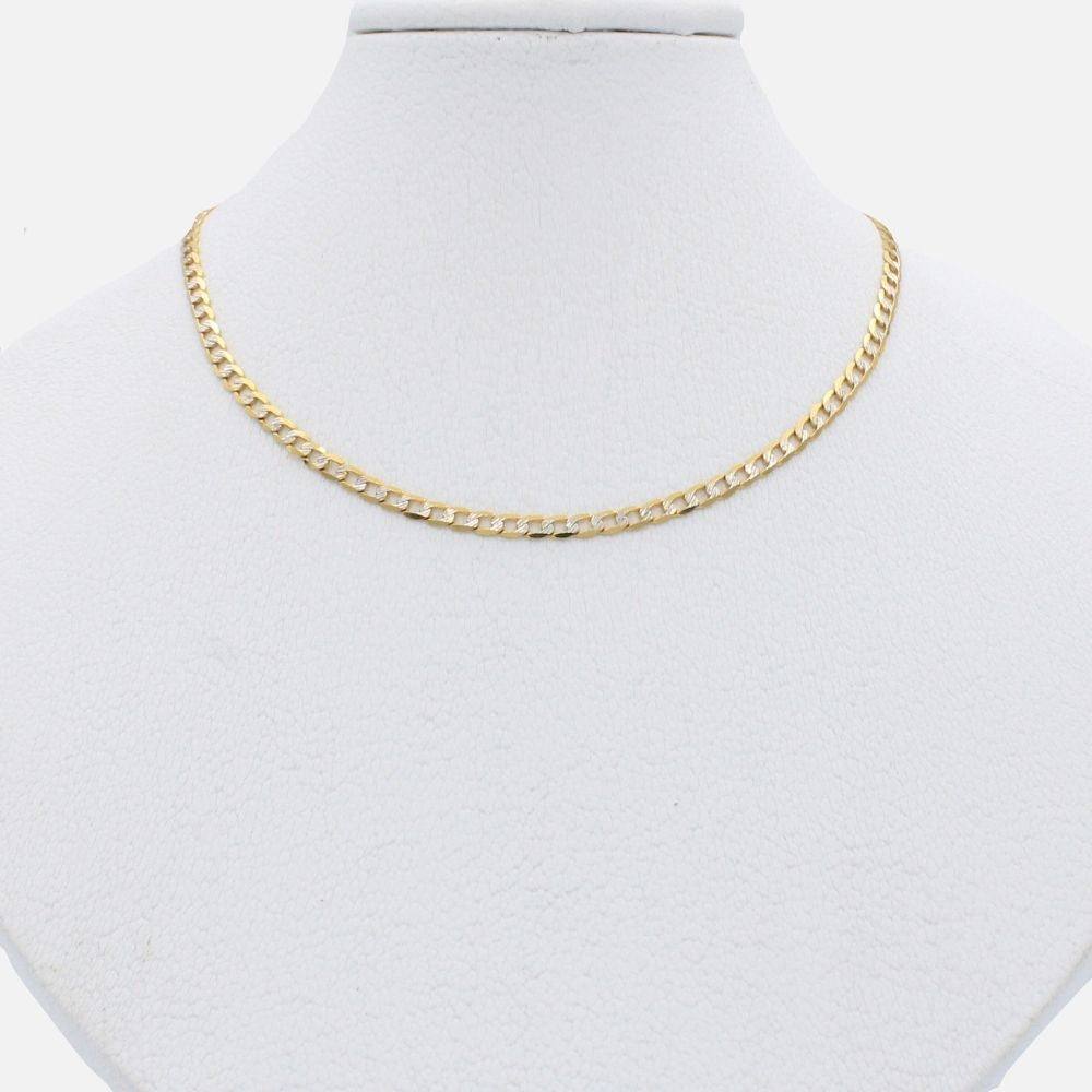 Cadena de Oro 14k Tejido Barbado de Eslabones Diamantados de Tono Blanco mod. 9813