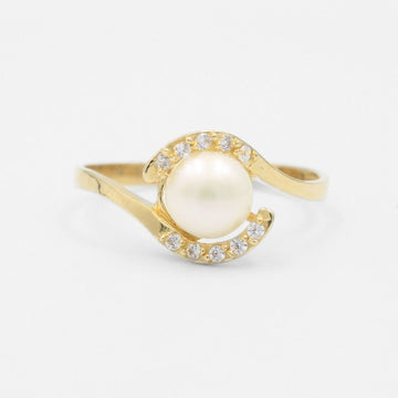 Anillo de Oro 14k con Perla Natural Incrustada en Bisel de Zirconias mod. 8567