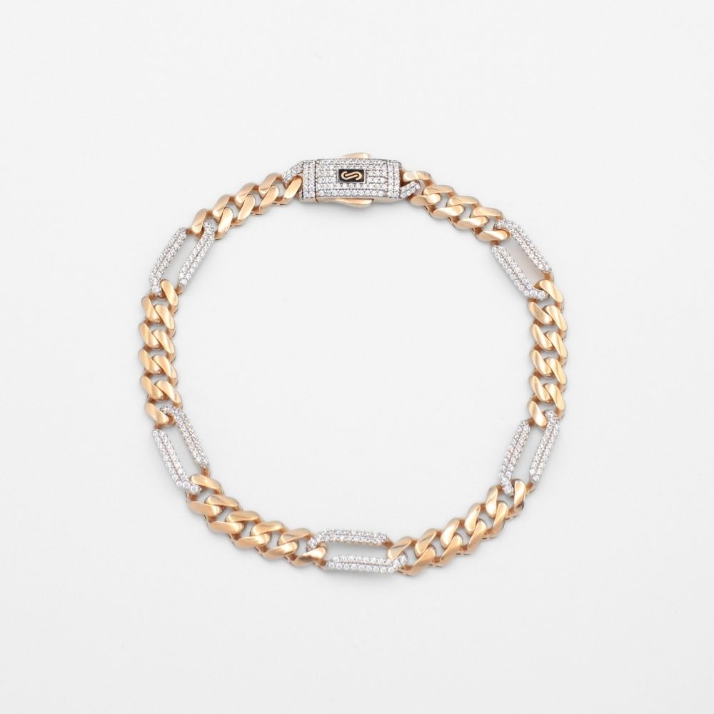 Pulsera Mónaco Chain 14k Modelo Fígaro Especial de Broche Pavé con Incrustación Alt. de Swarovski mod. 9657