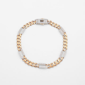 Pulsera Mónaco Chain 14k Modelo Fígaro Especial de Broche Pavé con Incrustación Alt. de Swarovski mod. 9657