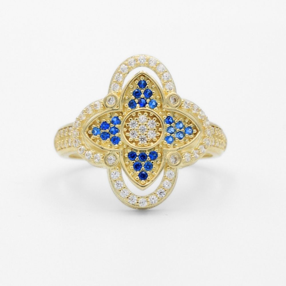 Anillo de Oro 14k con Trébol Especial Incrustado con Zirconias Brillantes mod. 9738