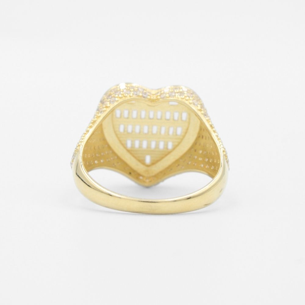 Anillo de Oro 14k Corazón Incrustado con Zirconias Baguette en Bisel de Esmalte Rojo mod. 9595