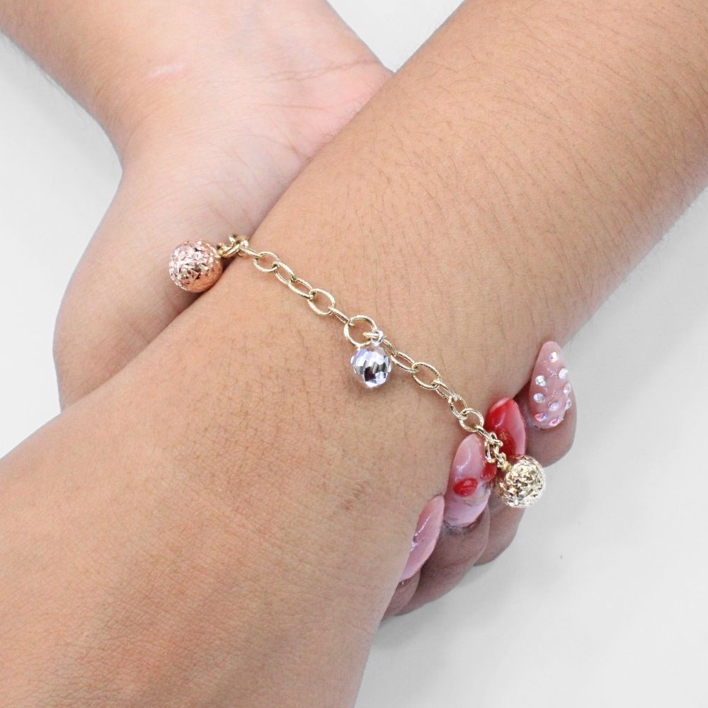 Pulsera de Oro 14k de Tejido Especial con Esferas Diamantadas mod. 9702