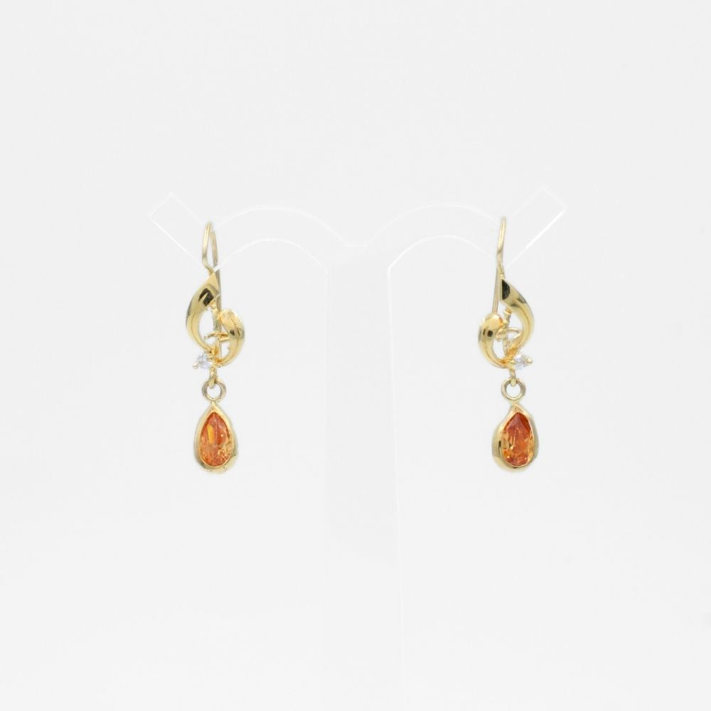 Arete con Broche Arillo de Oro 14k Estilo Largo Elegante con Zirconia Naranja Tangerine mod. 9768