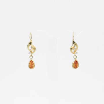 Arete con Broche Arillo de Oro 14k Estilo Largo Elegante con Zirconia Naranja Tangerine mod. 9768