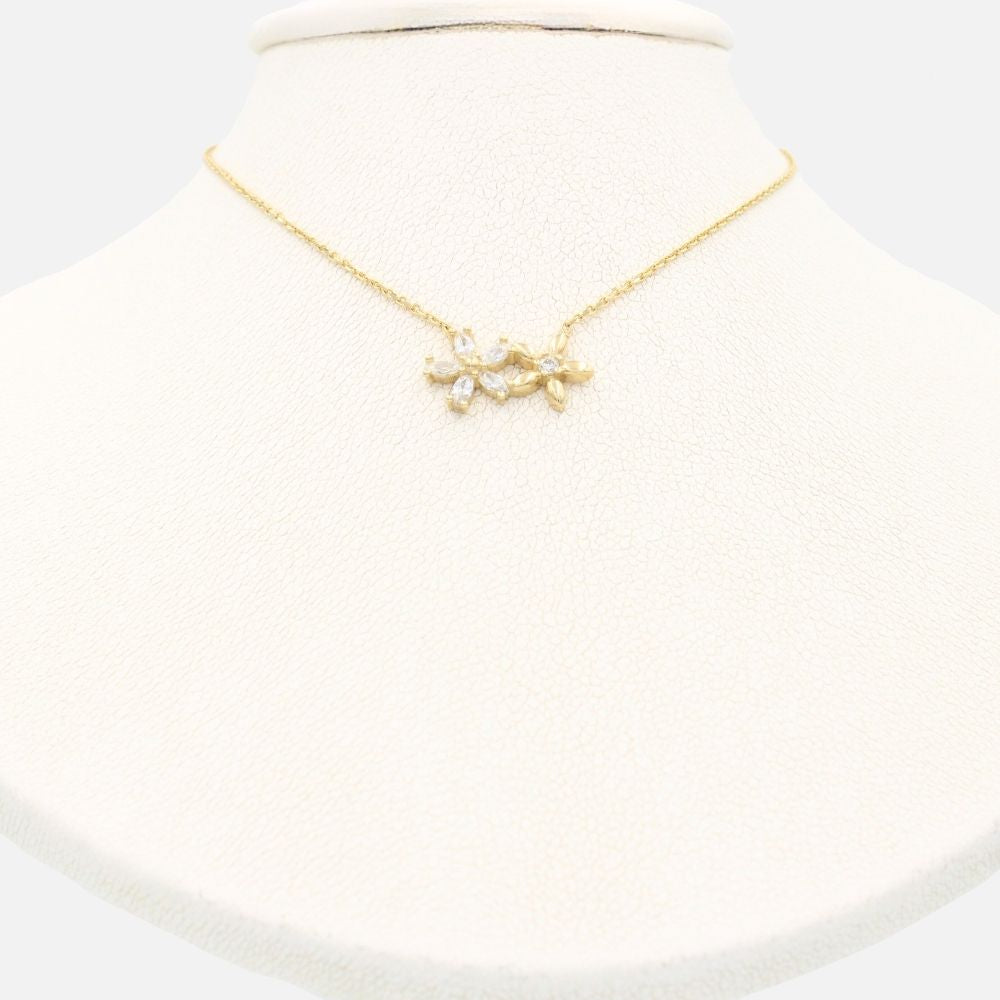 Gargantilla de Oro 14k Diseño Fino con Dije de Flores con Zirconias Brillantes mod. 9643