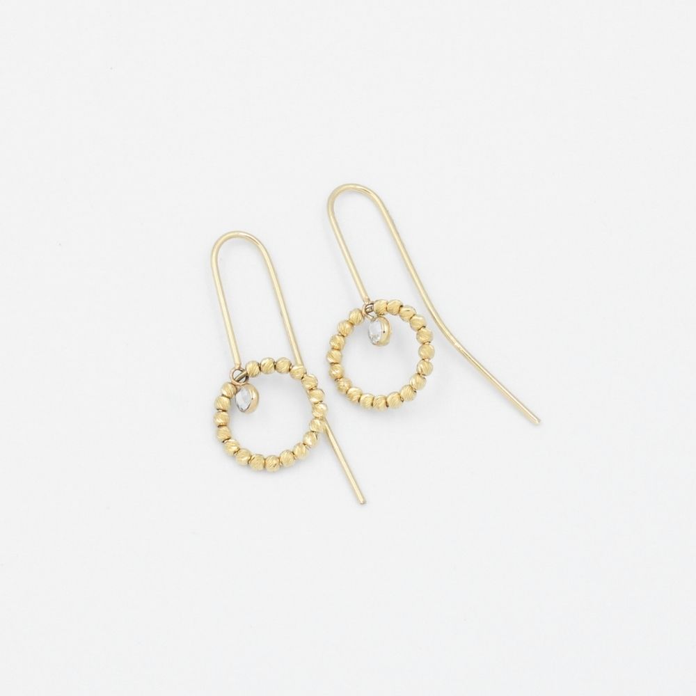 Arete Largo de Oro 14k Círculo de Esferas Diamantadas con Zirconia Fina mod. 9097