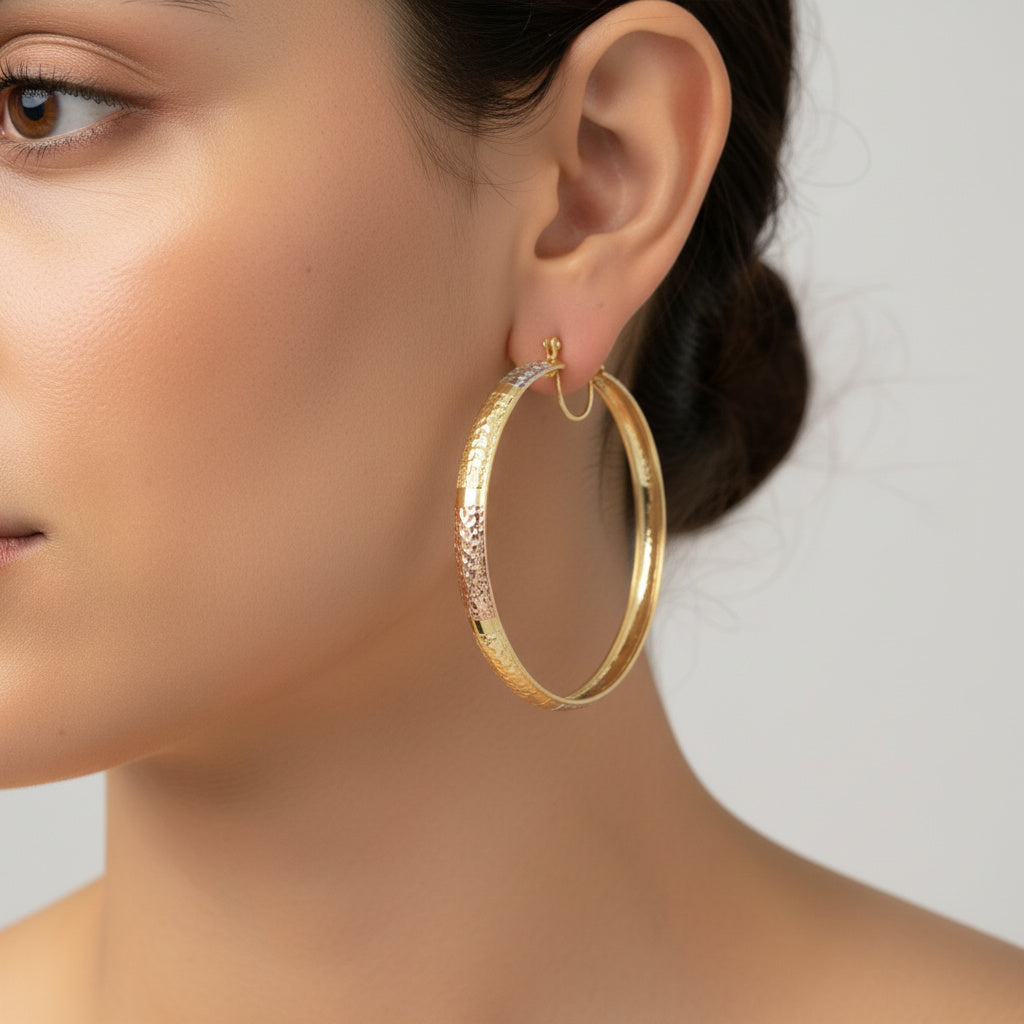 Arracada de Oro 14k de Diseño Fino con Diamantado Brillante en 3 Colores mod. 10039