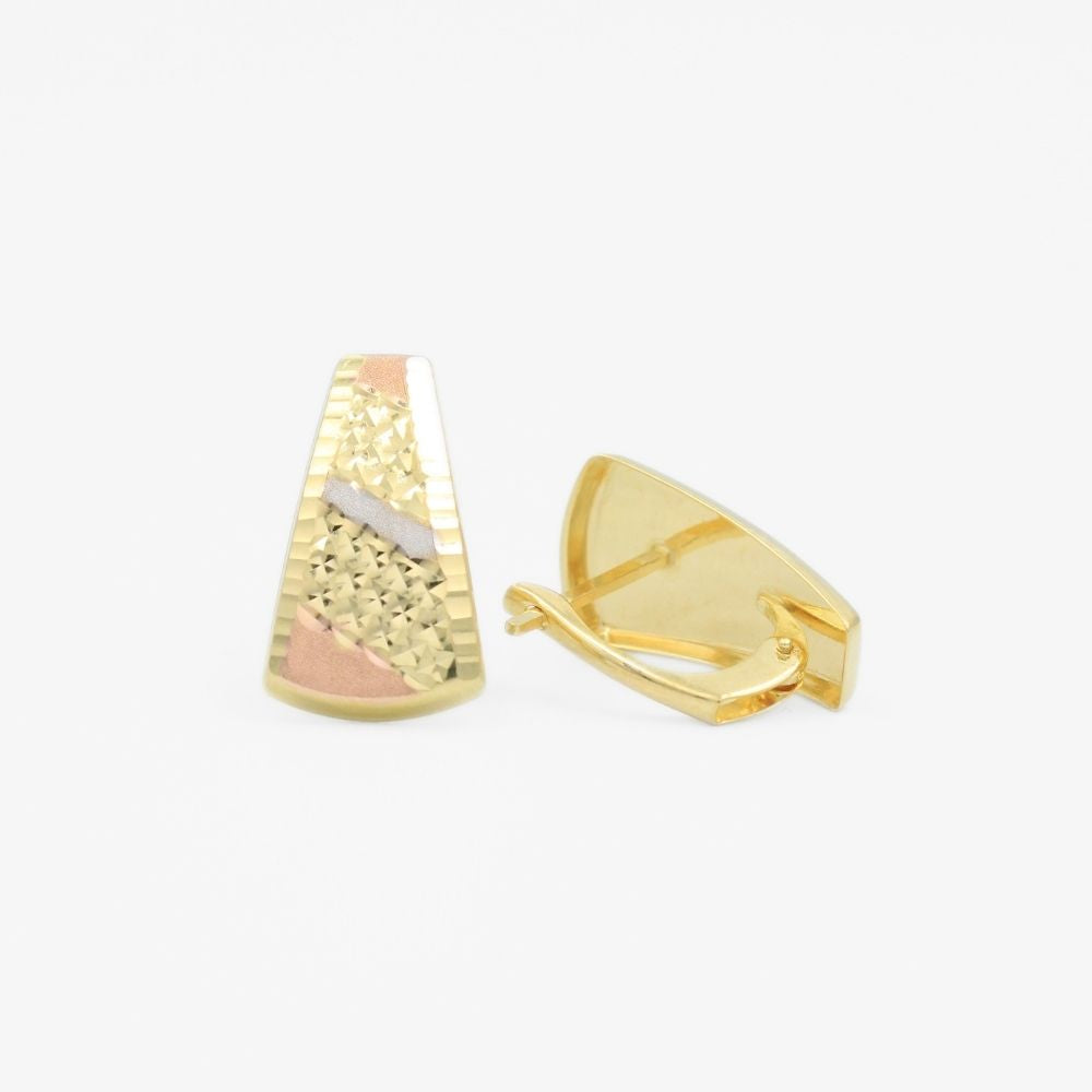 Arete con Broche Patente de Oro 14k Modelo Elegante con Tonos Mate y Diamantados mod. 9118