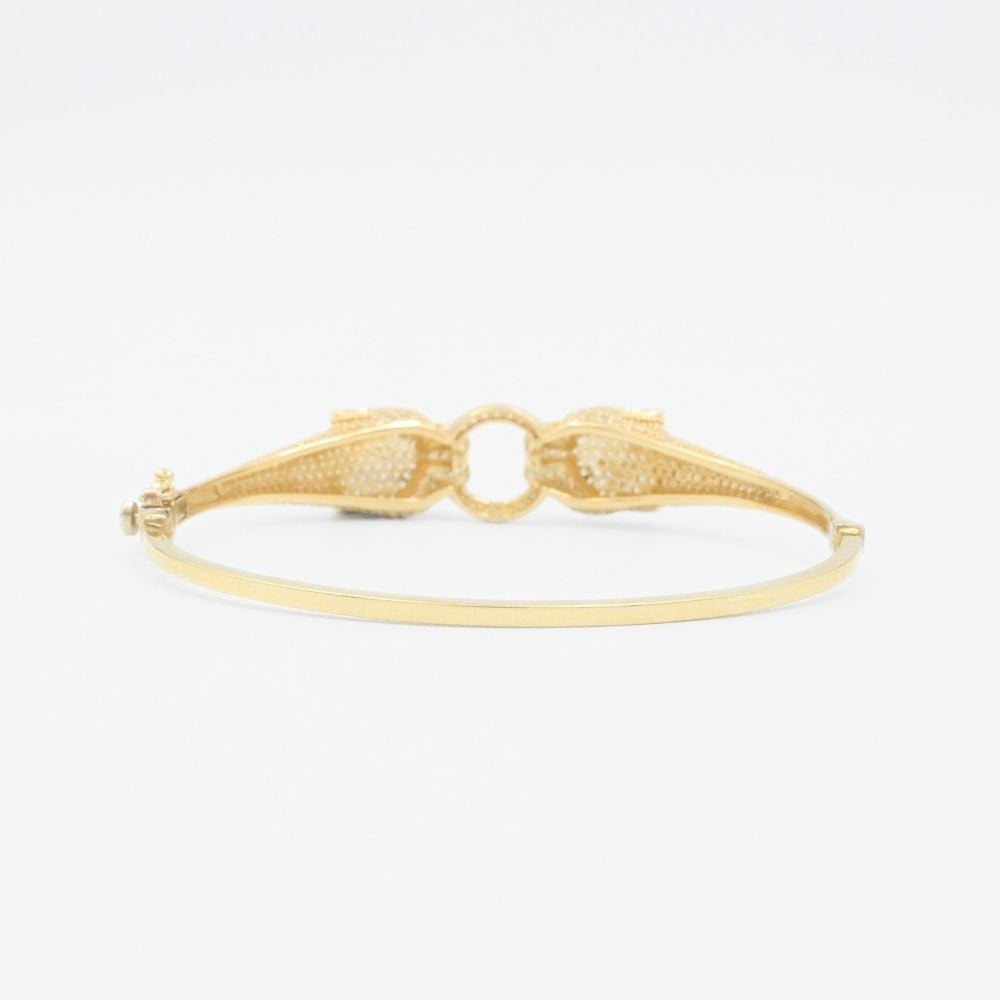 Aro de Oro 14k Hueco con Panteras Incrustada de Zirconias Brillantes de Ojos Verdes mod. 8997