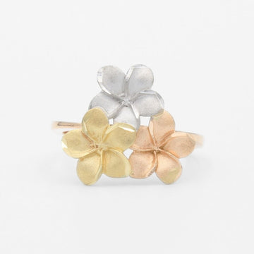 Anillo de Oro 14k con Aro de Oro Rosa y Flores del Pensamiento Mate con Diamantado mod. 9596