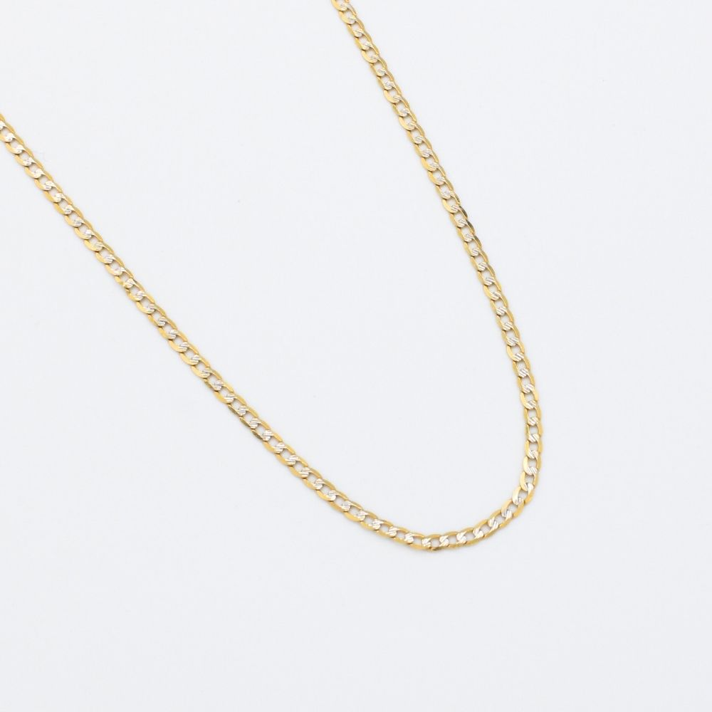 Cadena de Oro 14k Tejido Barbado de Eslabones Diamantados de Tono Blanco mod. 9813
