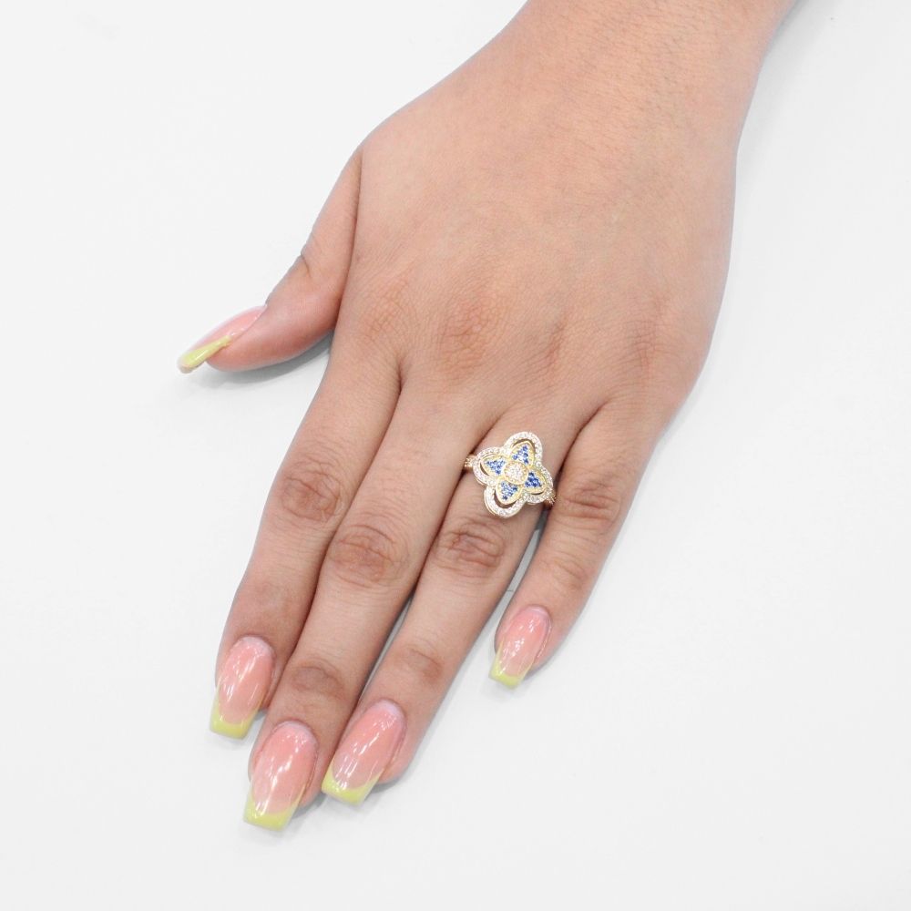 Anillo de Oro 14k con Trébol Especial Incrustado con Zirconias Brillantes mod. 9738