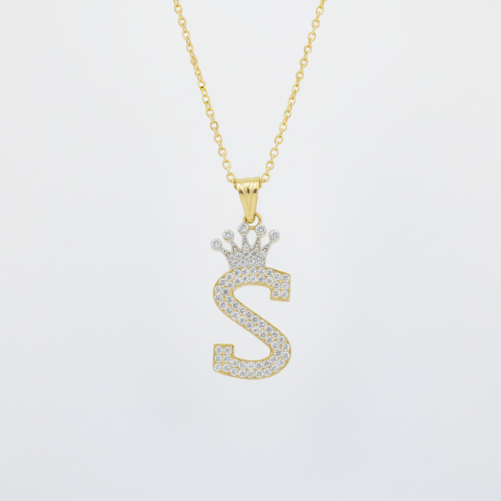Dije de Oro 14k con Diseño de Inicial S Incrustada con Zirconias mod. 10099