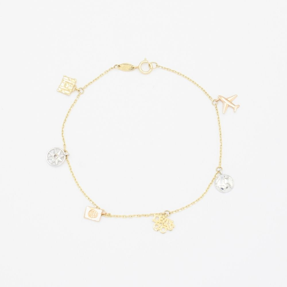 Pulsera de Oro 14k Tejido Fino con Dijes de Viaje mod. 9332