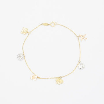 Pulsera de Oro 14k Tejido Fino con Dijes de Viaje mod. 9332