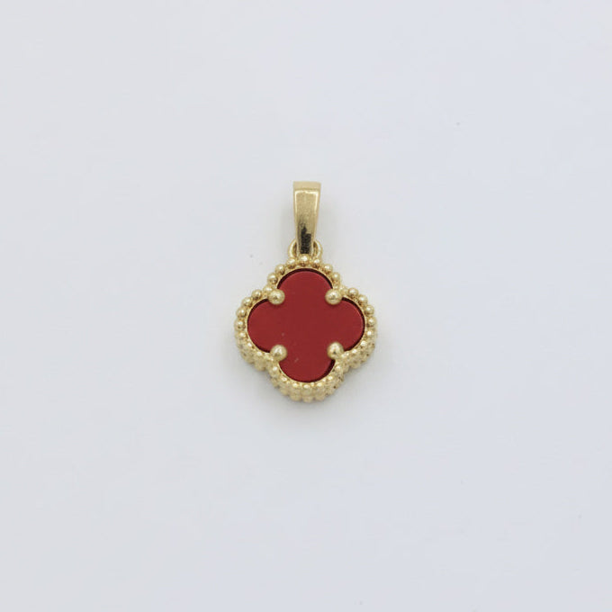 Dije de Oro 14k Diseño de Trébol con Piedra Jaspe color Rojo mod. 10078