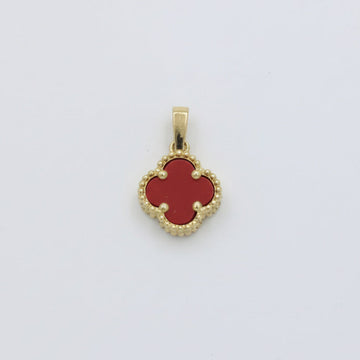 Dije de Oro 14k Diseño de Trébol con Piedra Jaspe color Rojo mod. 10078
