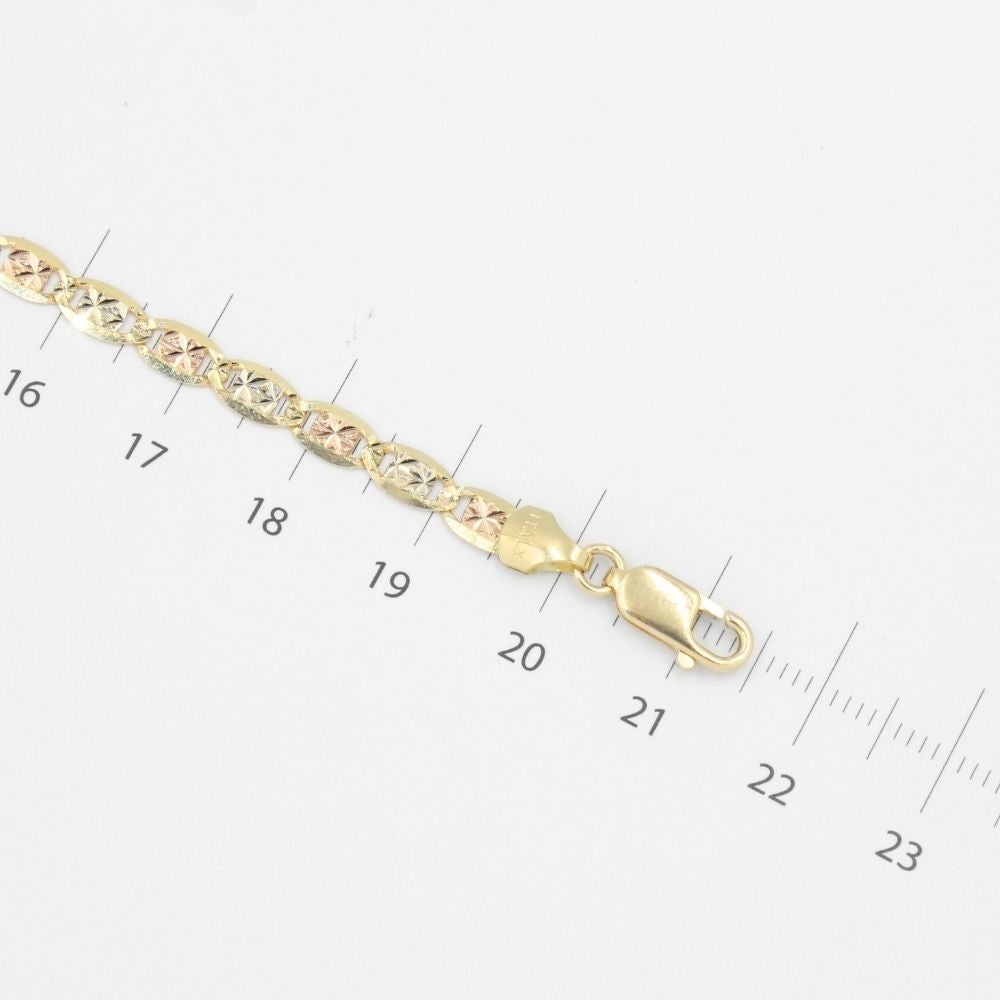 Pulsera Eslabón de Oro 14k Tejido Navaja Sólida con Diamantado Brillante mod. 8818