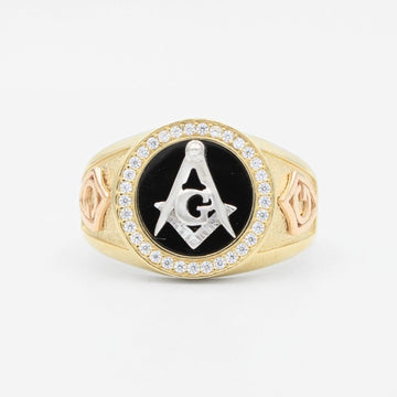 Anillo Masónico de Oro Florentino Detallado con Zirconias mod. 6005