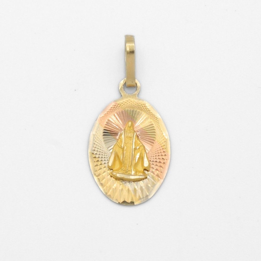 Medalla de Oro 14k Diseño Oval Fino y Diamantado con Imagen de la Virgen Milagrosa mod. 9857