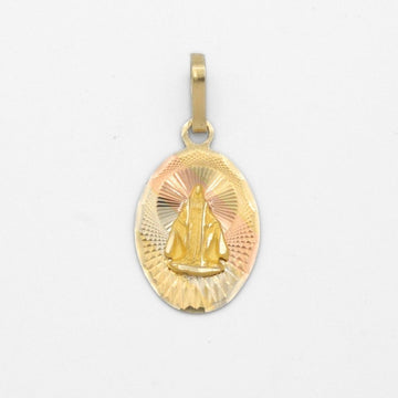 Medalla de Oro 14k Diseño Oval Fino y Diamantado con Imagen de la Virgen Milagrosa mod. 9857