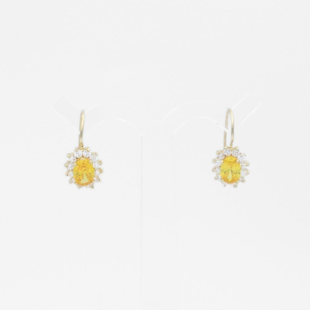 Arete con Broche Arillo de Oro 14k Flor de Zirconia Ambar con Zirconias Brillantes mod. 9765
