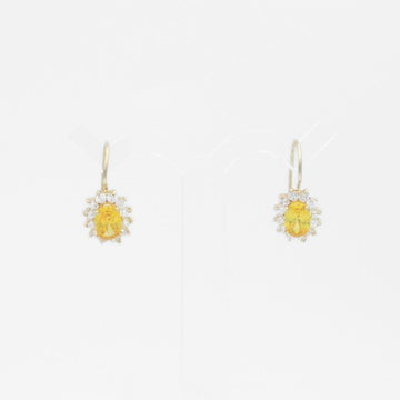 Arete con Broche Arillo de Oro 14k Flor de Zirconia Ambar con Zirconias Brillantes mod. 9765