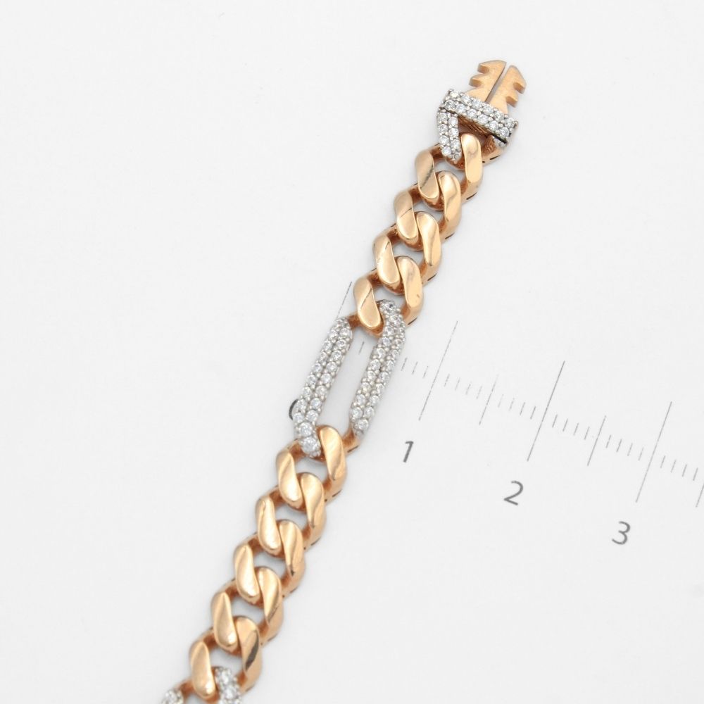 Pulsera Mónaco Chain 14k Modelo Fígaro Especial de Broche Pavé con Incrustación Alt. de Swarovski mod. 9657