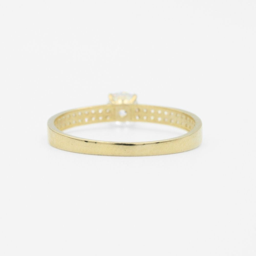 Anillo de Compromiso en Oro 14k con Doble Línea de Zirconias Finas y Zirconia Brillante mod. 9723