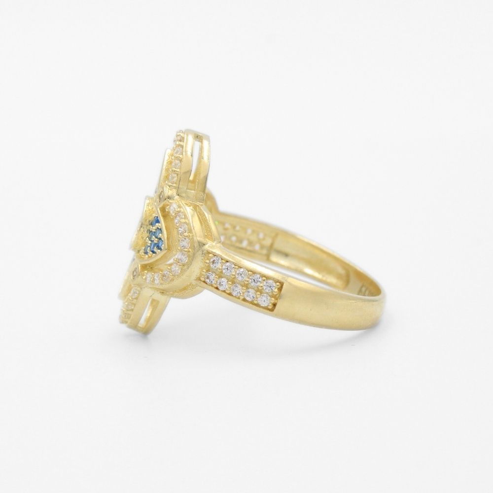 Anillo de Oro 14k con Trébol Especial Incrustado con Zirconias Brillantes mod. 9738