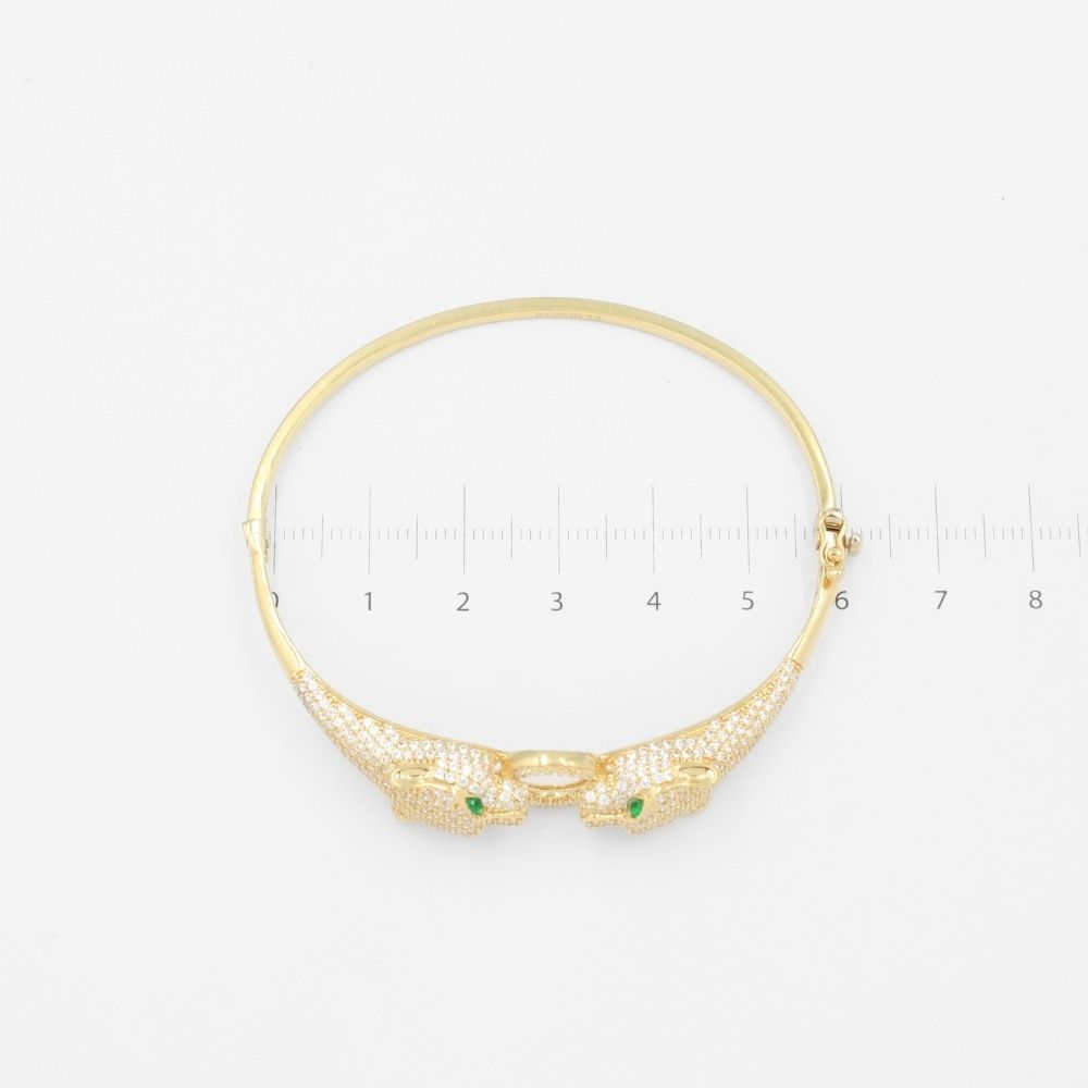 Aro de Oro 14k Hueco con Panteras Incrustada de Zirconias Brillantes de Ojos Verdes mod. 8997