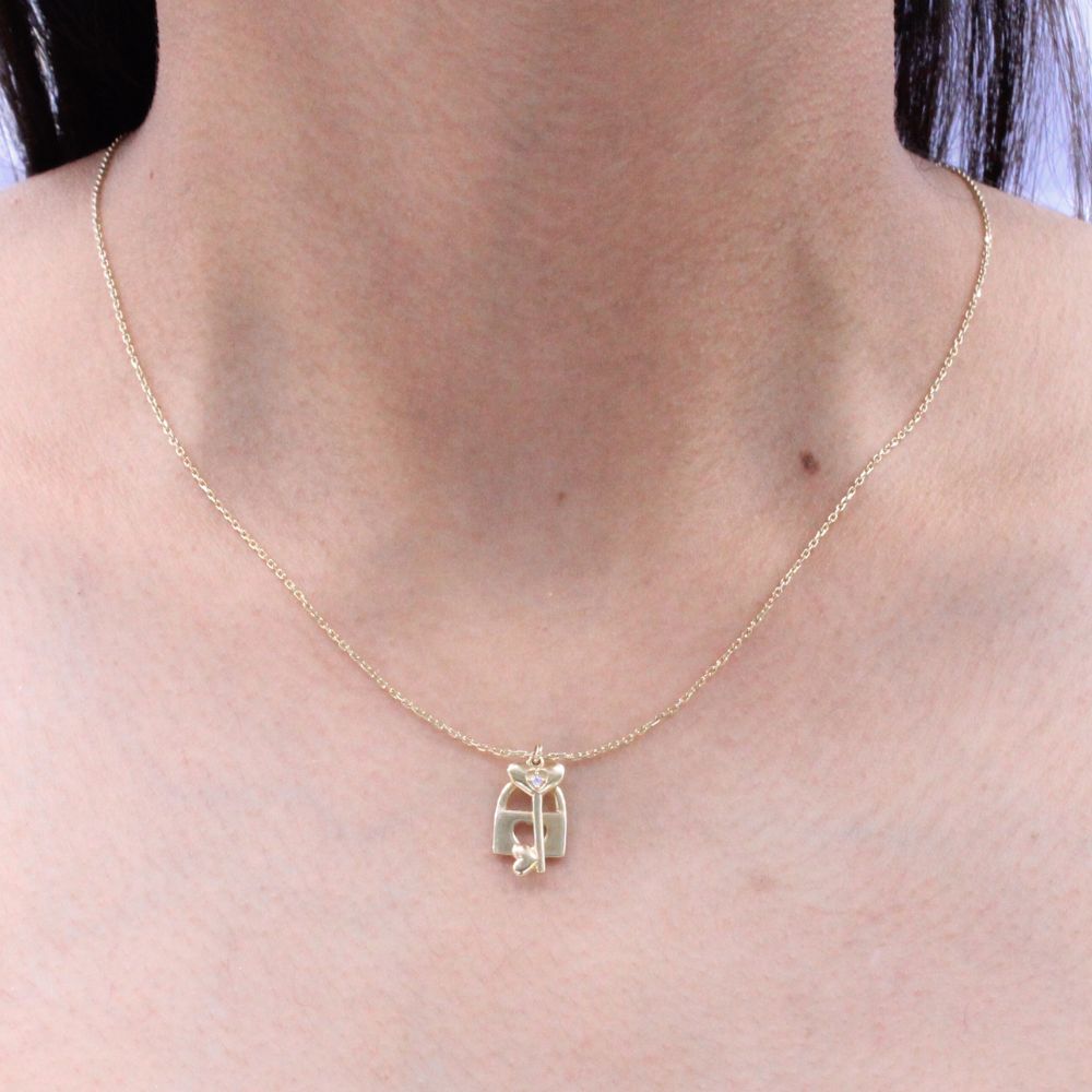 Gargantilla de Oro 14k Candado con Llave de Corazón mod. 8938