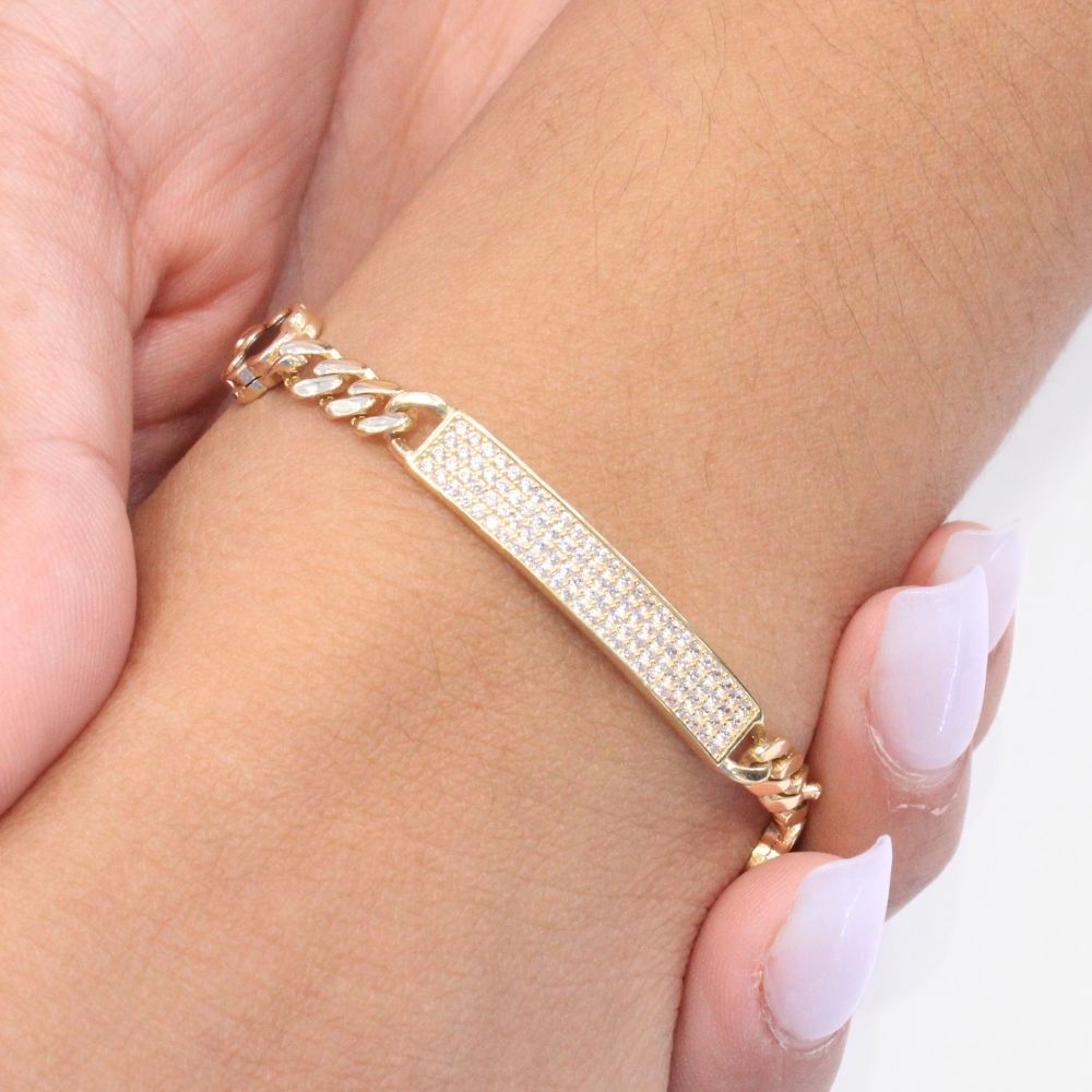 Pulsera de Oro 14k de Tréboles con Placa mod. 9004
