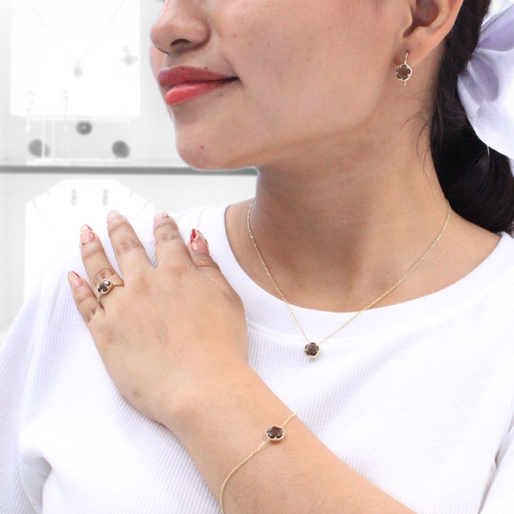 Coordinado de Oro 14k Incrustación de Piedra Alejandrita mod. 8976