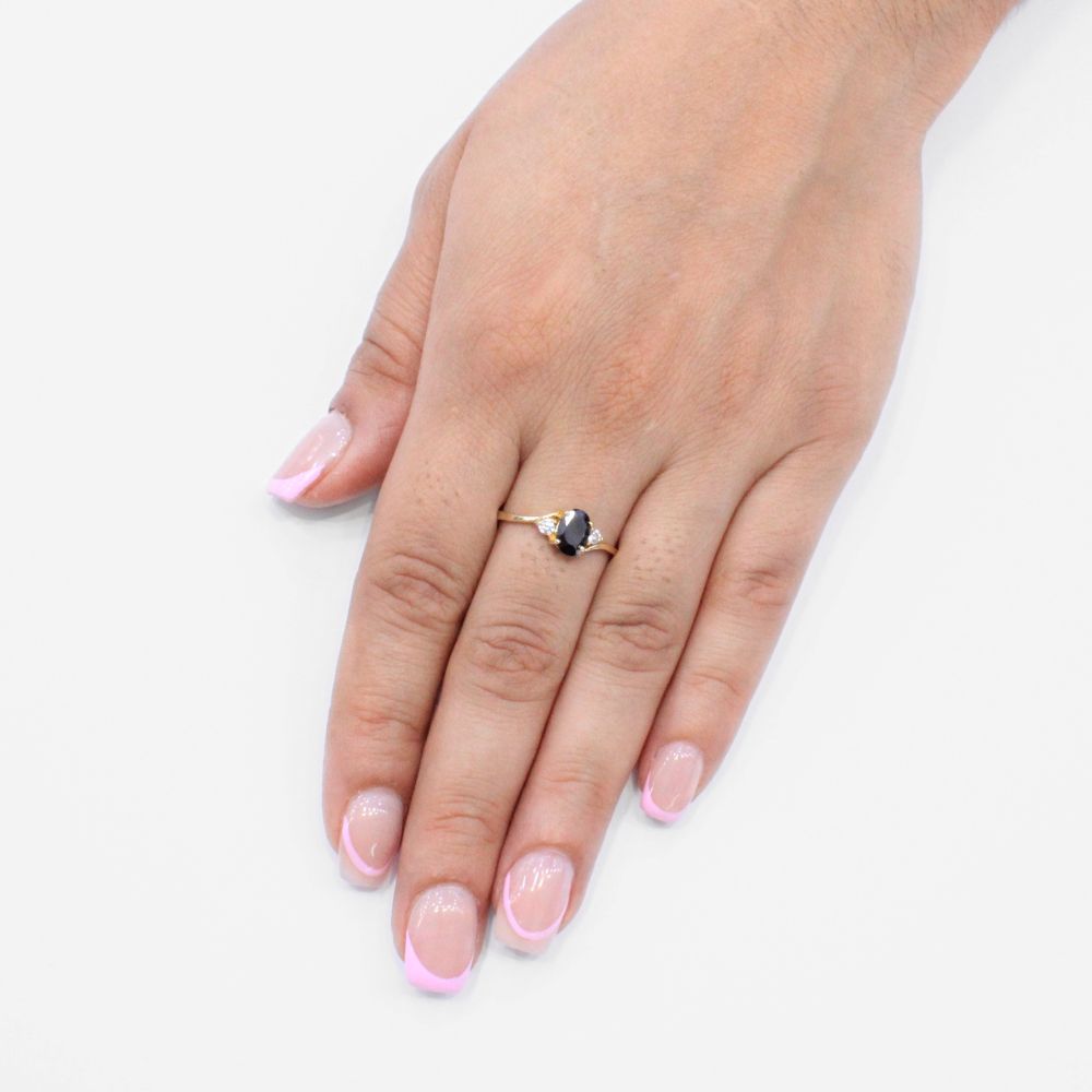 Anillo de Oro 14k con Zirconia Oval Color Negro mod. 9167